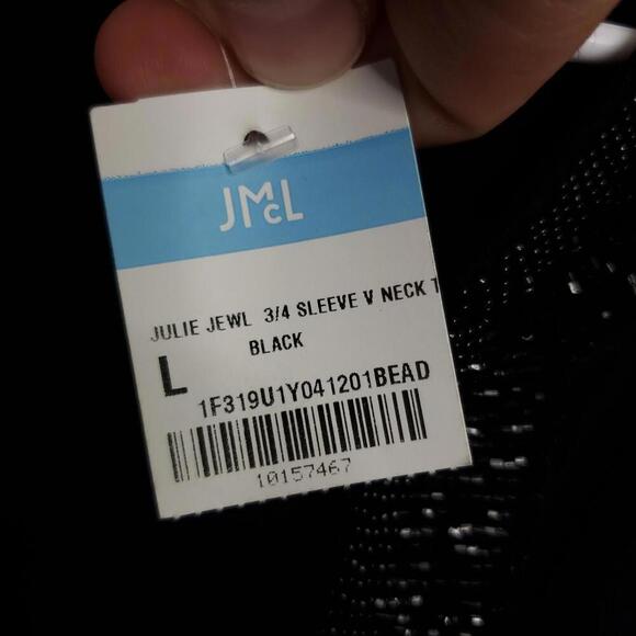 J McLaughlin Top Womens Large Julie Jeweled Beaded Y Neck New 3/4 Sleeves - Picture 7 of 11